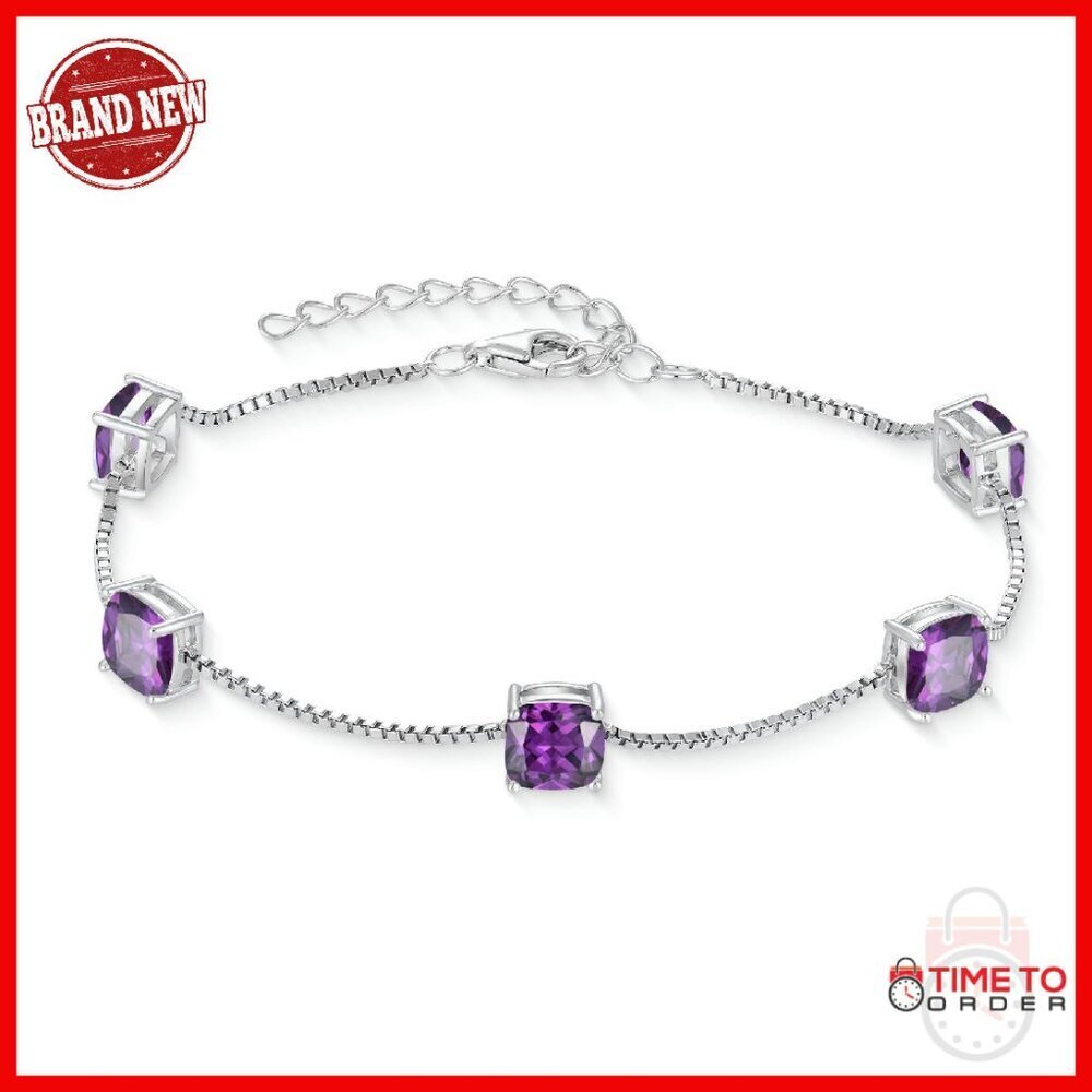 925 Sterling Silver Dainty Princess Cut Link Bracelet Jewelry Gift